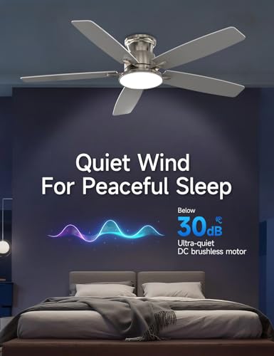 Brushed Nickel 52 Inch Ceiling Fan with Light and Remote - Dimmable LED, Silent Reversible Motor