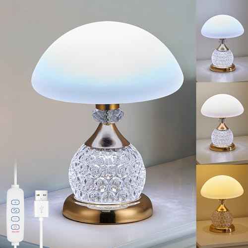 Crystal Table Lamp, 3 Lighting Color Desk Lamp Bedside Lamps with 10 Brightness Level for Home Decoration Bedroom Living Room Christmas Day