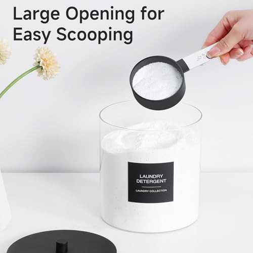 TIPGO Black Glass Jar & Acrylic Dryer Sheet Holder Set with Measuring Cups for Laundry Room Organization