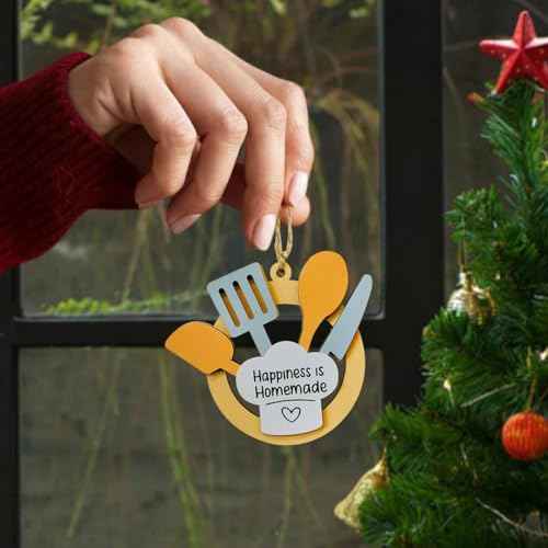 Rustic Farmhouse Style, Happiness is Homemade Design, Cooking Christmas Ornament, Baking Ornaments for Christmas Tree, Kitchen Themed Christmas Ornaments, Cook Ornament Gift for Women