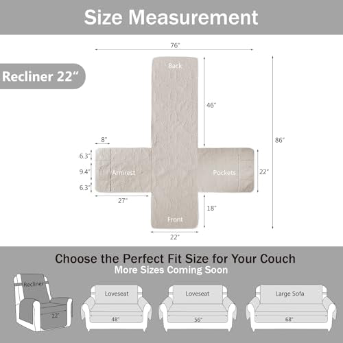 Pamhaven Beige Cream Quilted Recliner Cover 22" Water-Repellent & Pet Friendly