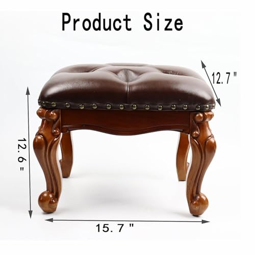 DEBJGO Vintage Leather Footstool Ottoman 12.6 Small Retro Foot Rest
