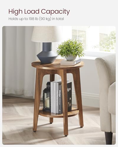 VASAGLE Honey Brown 2-Pack Round Side End Tables with Lower Shelf