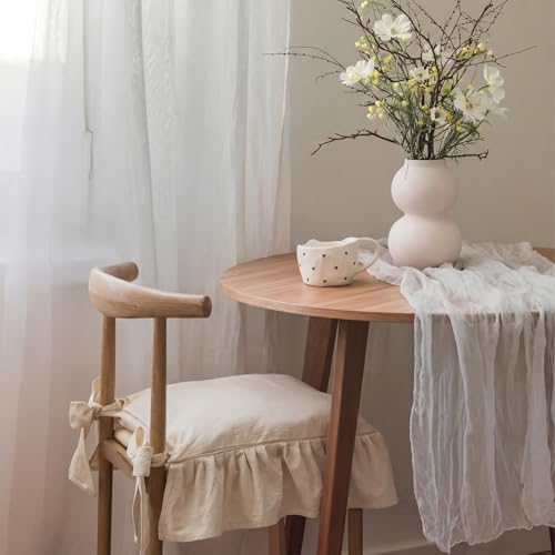 Novabright Ruffle Chair Cushions Cover Set Retro Cream White No Padding 17.5x17.5 Inch French Style Slipcovers with Ties, 6 Pack