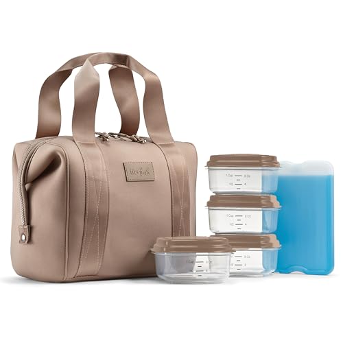 Neoprene Lunch Bag for Women with Ice Pack & Containers - Taupe