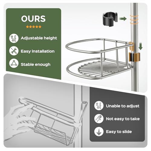 HAMITOR Silver Gray Corner Shower Caddy Tension Pole 4-Tier Rustproof Organizer