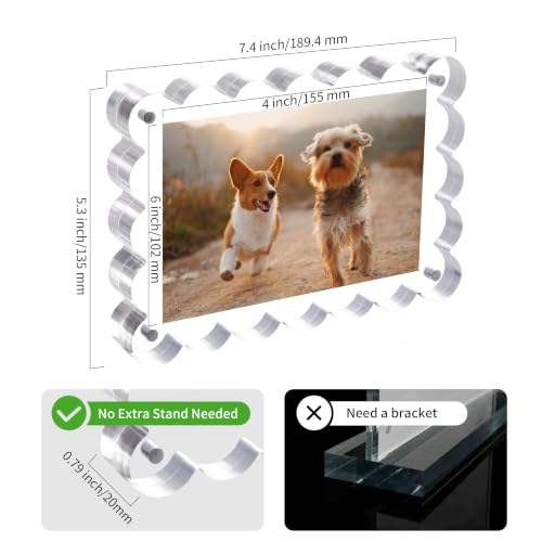 3-Pack 4x6 Inch Scalloped Acrylic Magnetic Picture Frames - Retro Elegant Design