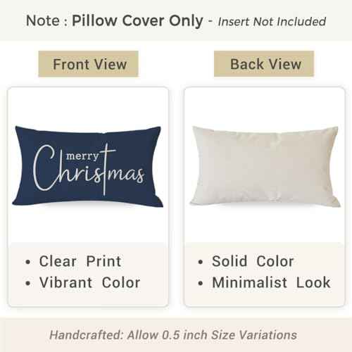 PANDICORN Christmas Pillow Covers 12x20 Inch, Navy Blue Christmas Decorations, Merry Xmas Lumbar Decorative Cushion Case, Elegant Winter Decor for Living Room Sofa or Couch