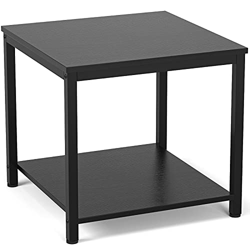 Homieasy Black 20-Inch Square 2-Tier Metal Wood Side Table for Living Room & Bedroom