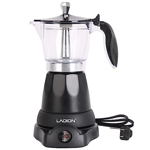 Electric Cuban Coffee Maker - 6-Cup Moka Pot with Transparent Top - Black