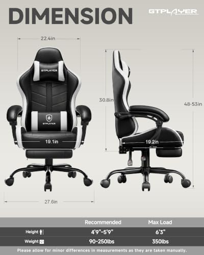 GTPLAYER Gaming Chair for Adults with Footrest - Pearl White 08