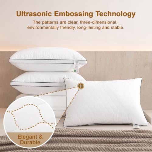 White Reversible Queen Bed Pillows Set of 4 - Firm One Side Soft Other | BEDTOVA