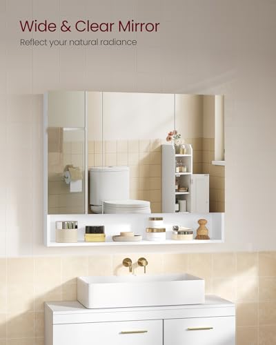 VASAGLE Medicine Cabinet Mirror with Storage - Cloud White, 35.4W with Mirror
