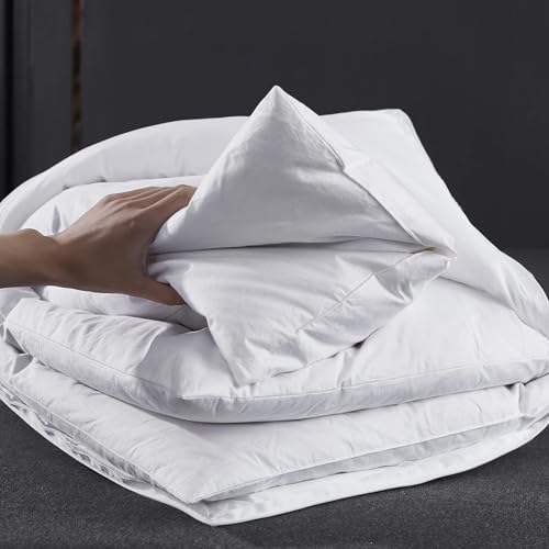 White Adjustable Gusset Goose Feather Pillow Queen Size with Pillowcase - Layered Support