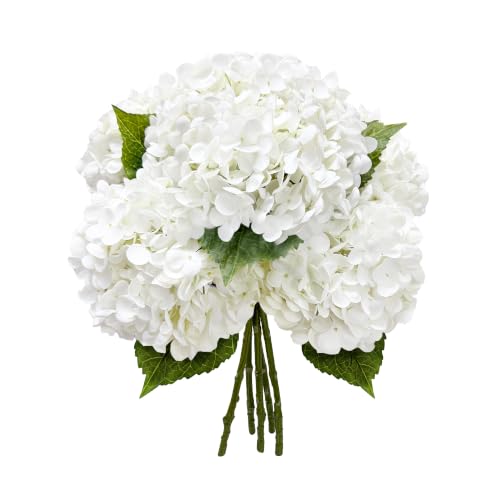 Yatim 21-Inch White Artificial Hydrangea Flowers - 5 Pack for Home & Wedding Decor