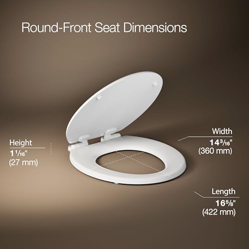 Kohler Stonewood White Round Quiet-Close Toilet Seat with Double-Hinge