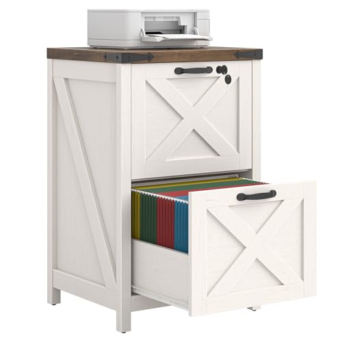 Farmhouse White 2-Drawer File Cabinet with Lock - Rustic Home Office Storage