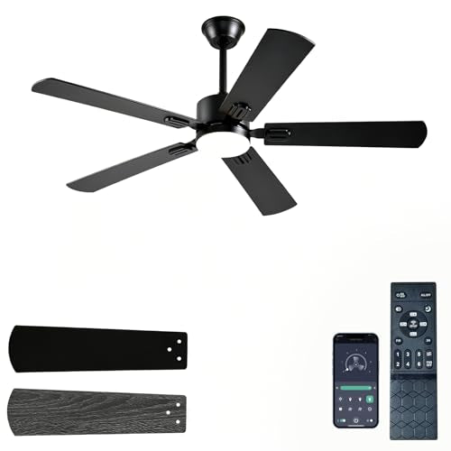 FUMLTP 52-Inch Black Ceiling Fan with Lights Remote & App Control