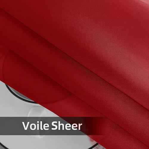 youleyar Solid Sheer Rod Pocket Curtain Voile Draperies 2 Panels White Beige Black Grey Ivory 52 Inch Width 84 Inch Long 1 Pair for Kitchen Bedroom Children Living Room Yard (Christmas Red,52W£ø84L)