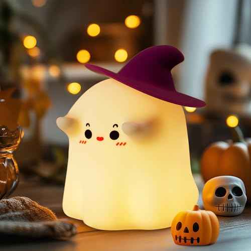 Luditek Cute Ghost Night Light Lights, Silicone Dimmable Ghost Lamp Desk Decor for Halloween Decorations Indoor Home Room Office Table, Halloween Gifts for Women, Girls, Kids