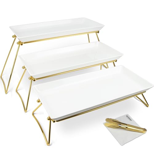 White 3-Tier Serving Tray Stand - Extra Large Buffet Platters for Parties