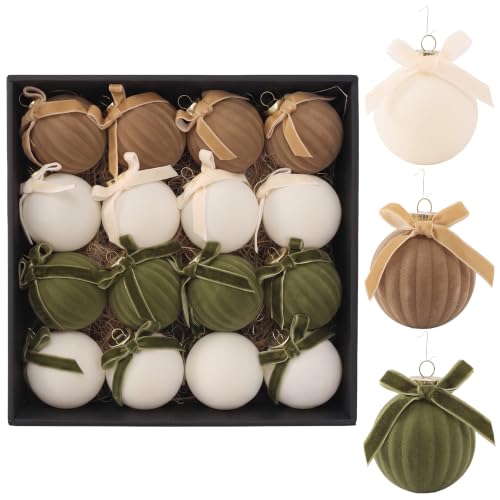 Gnomdcer Velvet Christmas Ball Ornaments 16 Pack Multicolor 2.36in/6cm