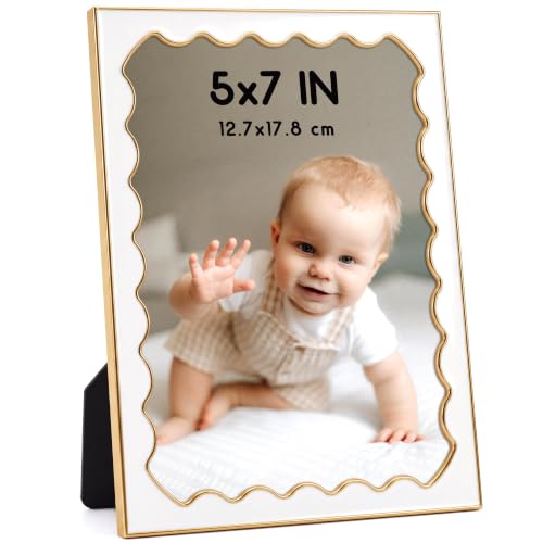 RICHFOCUS 5x7 White Enamel Picture Frame with Tempered Glass - Wavy Inner Trim