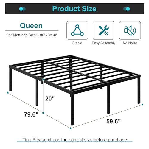 Maenizi 20 Inch Queen Bed Frame No Box Spring Needed Heavy Duty Metal Platform Bed