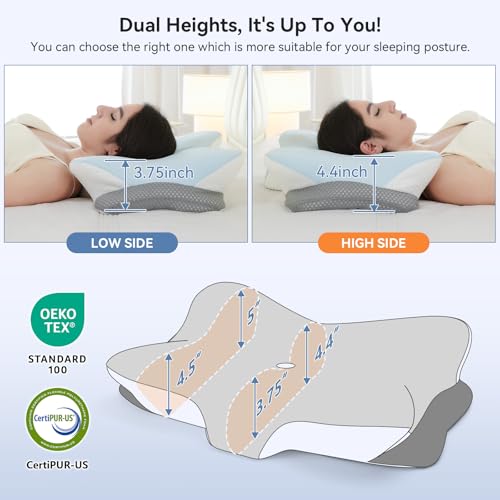Zmarthumb Grey Butterfly Ergonomic Memory Foam Cervical Pillow for Neck Pain Relief