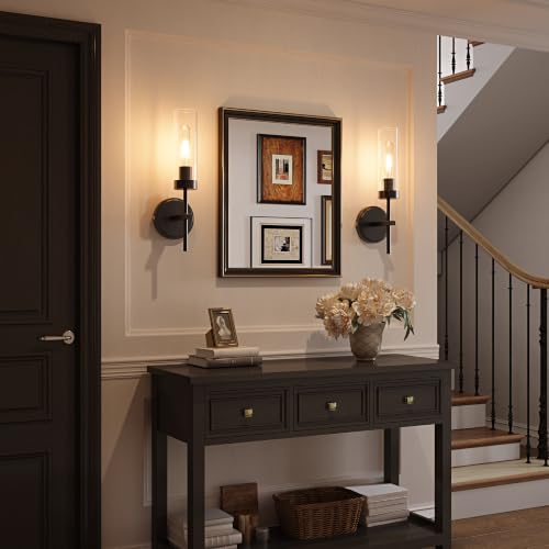 Black Battery Operated Wall Sconce Set of 2 with Remote, 3000K, 16 Inch – Seasonize