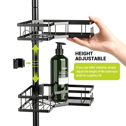 Foukus Black Standing Corner Shower Caddy - 4-Tier Rustproof Adjustable Shelves