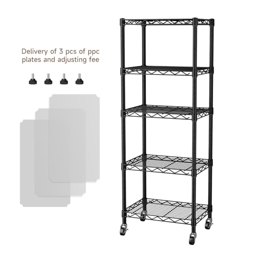 Small Adjustable Wire Shelving Unit with Wheels - 5-Tier Black Storage Rack