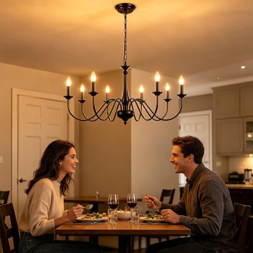 Farmhouse Black Chandeliers for Dining Room - 8 Lights Pendant Light Fixture - Adjustable Height