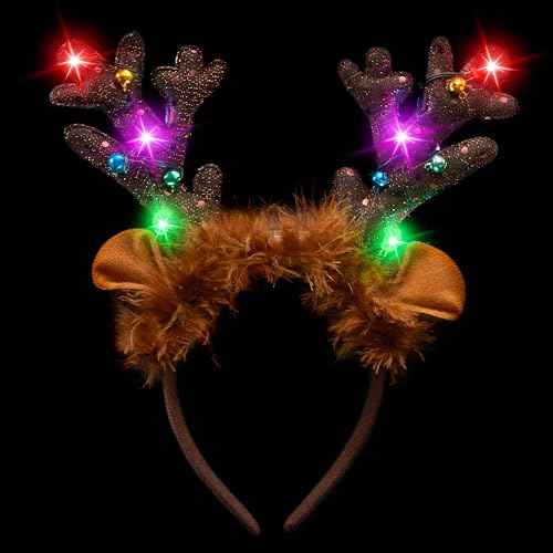 JOYIN Christmas Light Up Headband, Cute Reindeer Headband with LED Bulbs for Adult Kids Party Favor Supplies Xmas Accessories Christmas Holiday