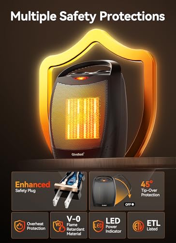 GiveBest Black Portable Electric Space Heater with 2-in-1 Fan & Thermostat