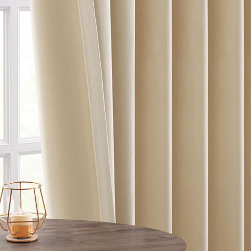 Beige Velvet Curtains 52W x 84L Set of 2 - Modern Neutrals for Bedroom & Living Room
