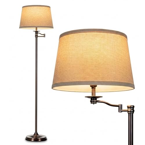 Bronze LED Floor Lamp with Swing Arm - Tall Living Room & Office Standing Light
