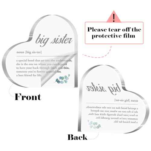 Sister Plaque Gifts for Big Sisters Birthday Christmas Graduation,Big Sister Definition Sign Acrylic Heart Plaque A517