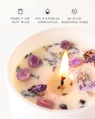 Lavender Candles Set - 28oz Aromatherapy Candle with Crystals Inside, Long-Lasting 200 Hours, Gift for Women & Moms - Variation of Lavender Candles / 28oz