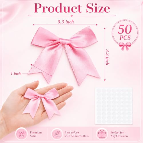 50 Pieces Red Bows Gift Wrap Mini Satin Ribbon 3.3 Inch Ornaments for