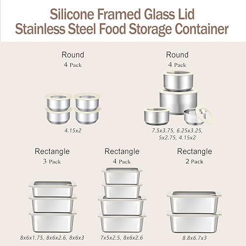 Urban Green 4-Pack Stainless Steel Food Containers with Glass Lids - Leakproof, Microwave Safe, BPA-Free, Silver-White Set