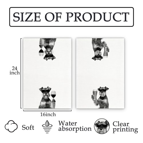 Gifts for Mini Schnauzer Dog Wine Lovers Kitchen Towels Set of 2,