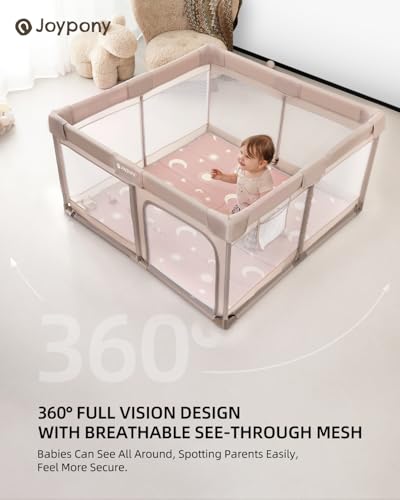 Baby Playpen with Mat - 50x50 Inch Small Play Yard for Toddlers, Indoor Safety Mesh Barrier - Beige (Variation of THIS listing)
