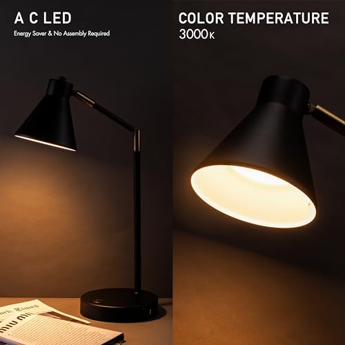O'Bright Astrum LED Desk Lamp with Dual USB Ports, 270° Swivel, Metal, Black