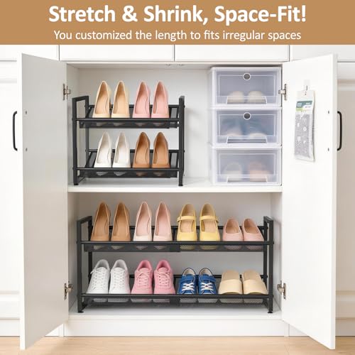 2-Tier Expandable Shoe Rack Organizer for Entryway & Closet – Adjustable, Durable Mesh for High Heels & Boots