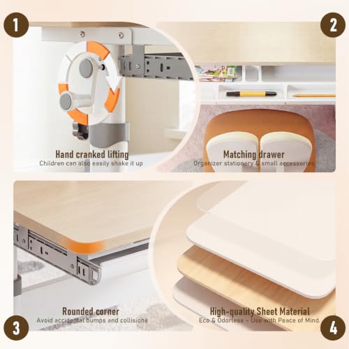 Kids Adjustable Wooden Desk and Chair Set - Ergonomic Study Furniture for Ages 5-14