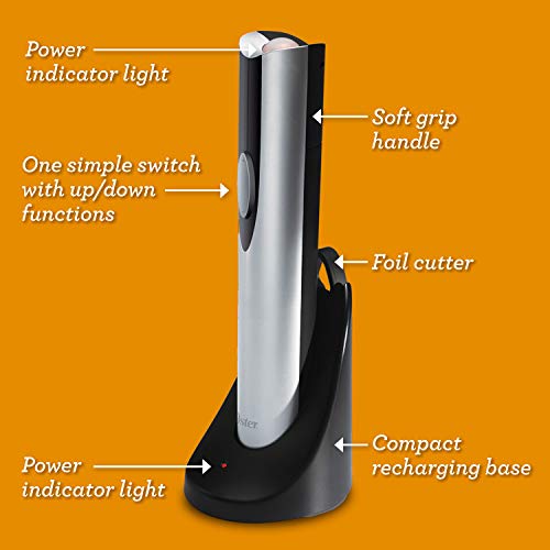 Cordless Electric Wine Bottle Opener with Foil Cutter - Silver