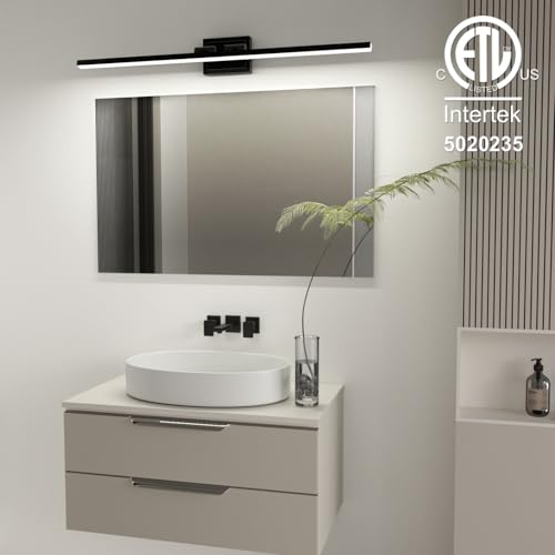 Black 48-Inch Dimmable Bathroom Vanity Light Fixture with Rotatable Heads
