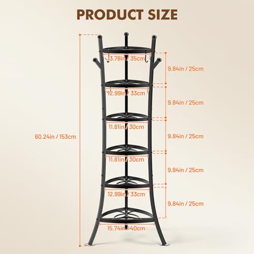 6-Tier Cast Iron Pot Rack Organizer for Kitchen Cookware Storage