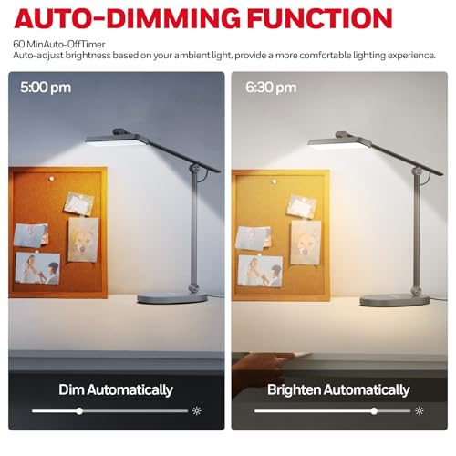 Honeywell HWT-H4 LED Desk Lamp - Gray, Dimmable, Eye-Caring, Auto Sensor